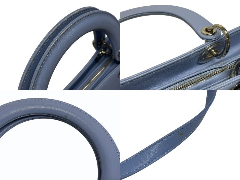 Dior Diorissimo 2-Way Handbag Blue Black Leather Silver — view 7