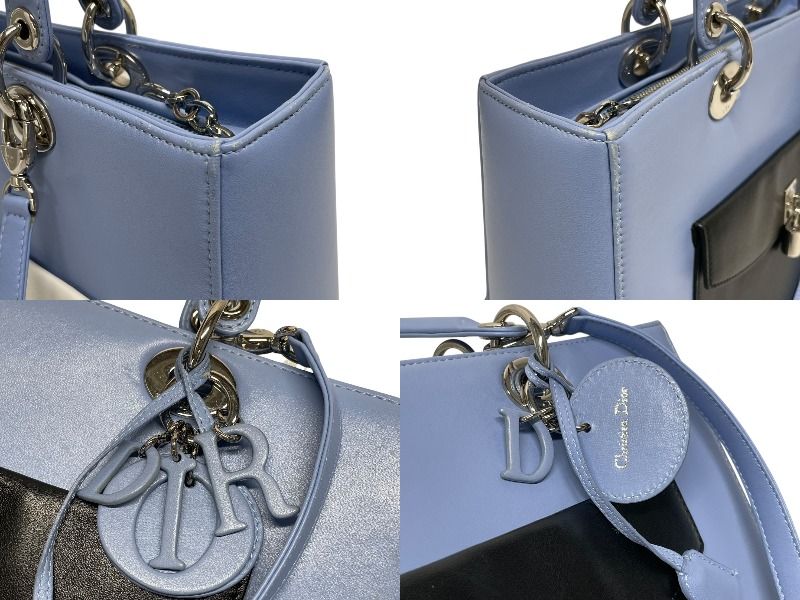 Dior Diorissimo 2-Way Handbag Blue Black Leather Silver — view 4