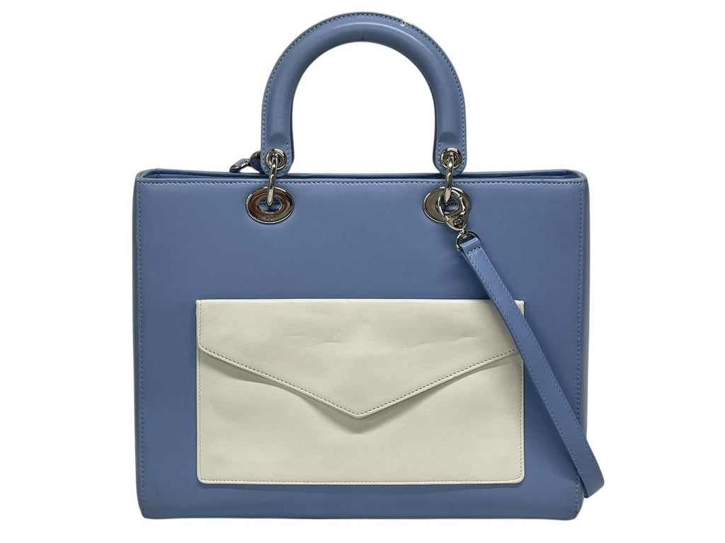 Dior Diorissimo 2-Way Handbag Blue Black Leather Silver — view 2