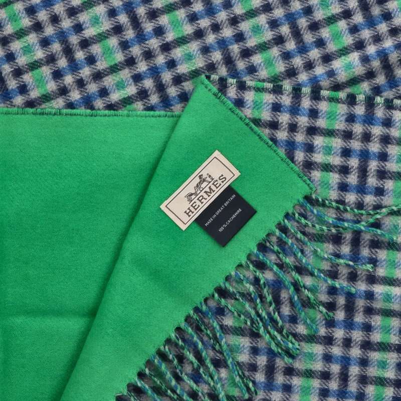 Hermes H Ecoce Recto Verso Plaid Cashmere Fringe Scarf — view 3