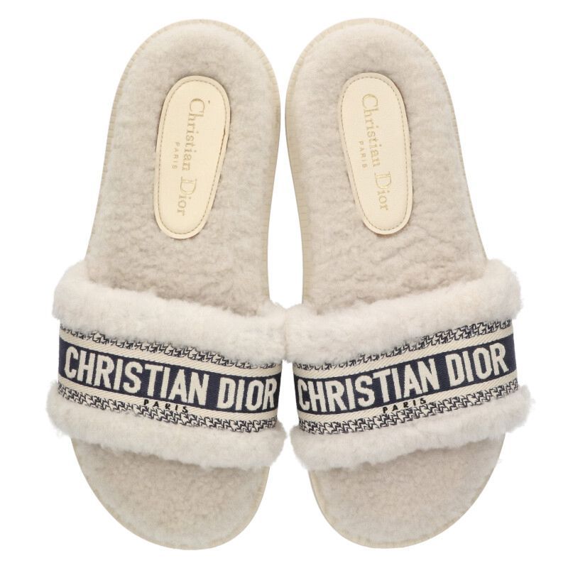 Christian Dior Logo Embroidered Fur Sandals 40 — view 4
