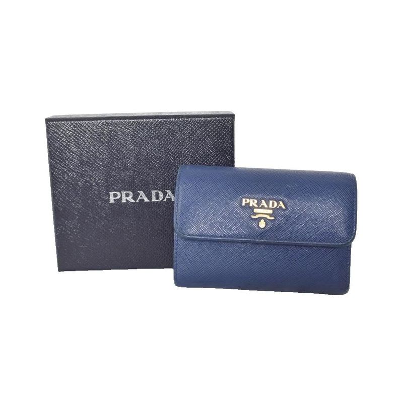 Prada Trifold Wallet Saffiano Leather Blue — view 8