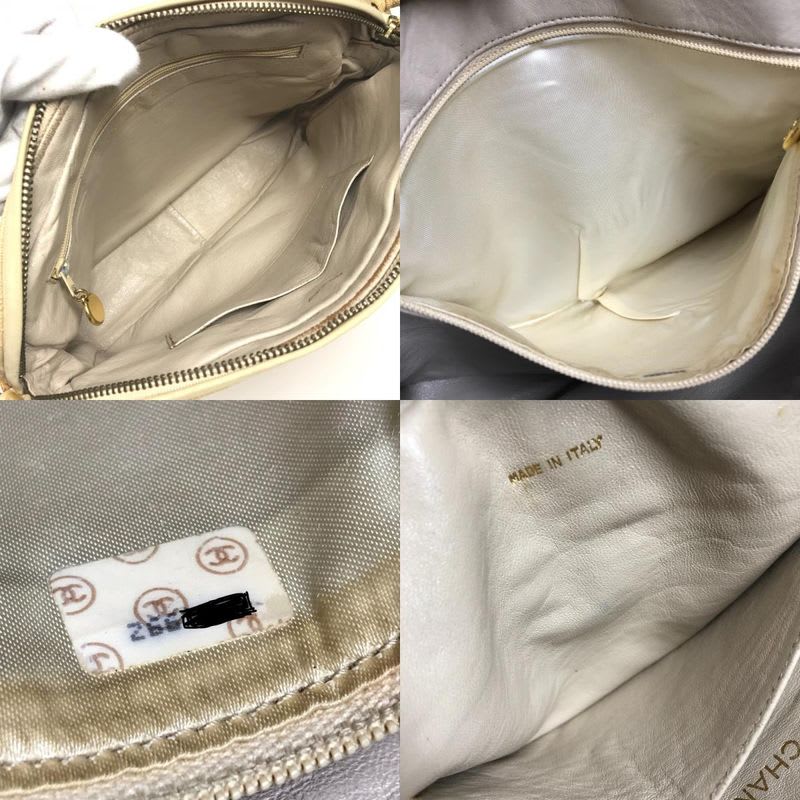 Chanel Shoulder Bag Logo Quilted Fringe Tassel Canvas Beige