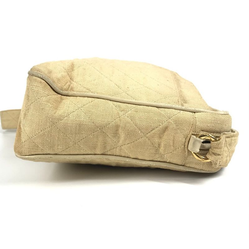 Chanel Shoulder Bag Logo Quilted Fringe Tassel Canvas Beige