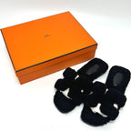 Hermes Sandals Oran Mouton Black — view 9