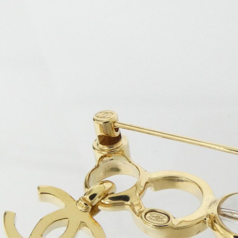Chanel Gold-Toned Signature CC Clear Brooch — view 5