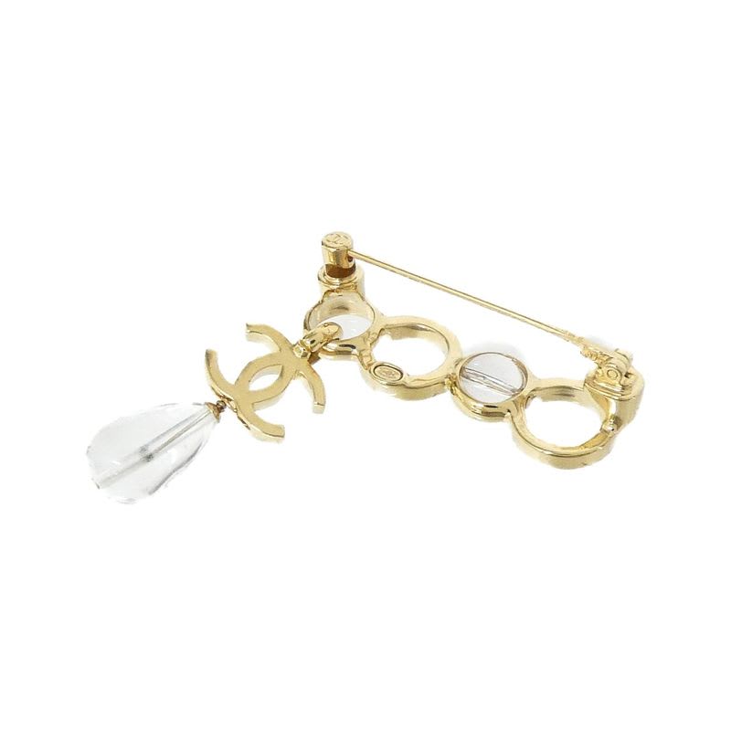 Chanel Gold-Toned Signature CC Clear Brooch — view 4