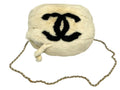 Chanel Hand Warmer Arm Rabbit Fur White Black Gold Gloves