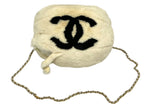 Chanel Hand Warmer Arm Rabbit Fur White Black Gold Gloves
