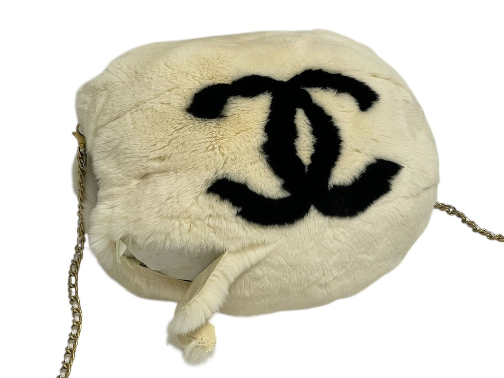 Chanel Hand Warmer Arm Rabbit Fur White Black Gold Gloves — view 5
