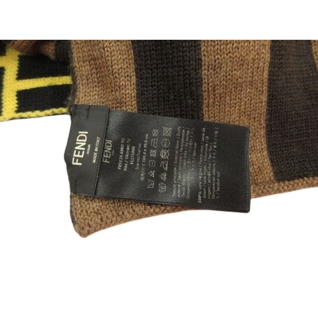 Fendi Knit Scarf Shawl Zucca Pattern Stripe Switch Yellow Brown Wool — view 2