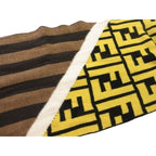 Fendi Knit Scarf Shawl Zucca Pattern Stripe Switch Yellow Brown Wool — view 3