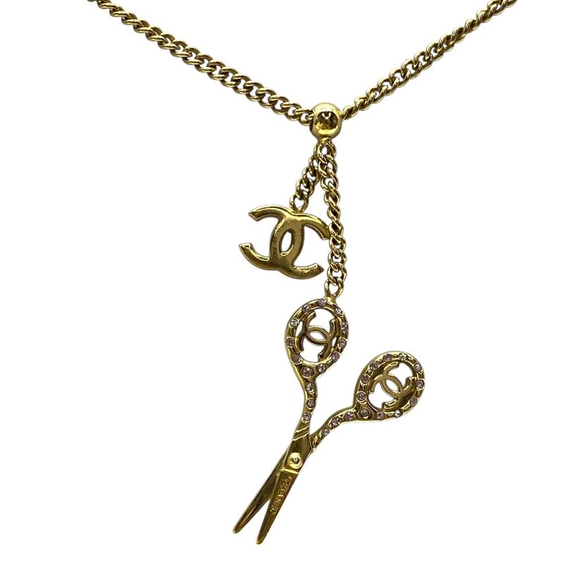 Chanel Scissor Necklace Pendant Accessories Coco Mark Scissors Rhinestone GP — view 3