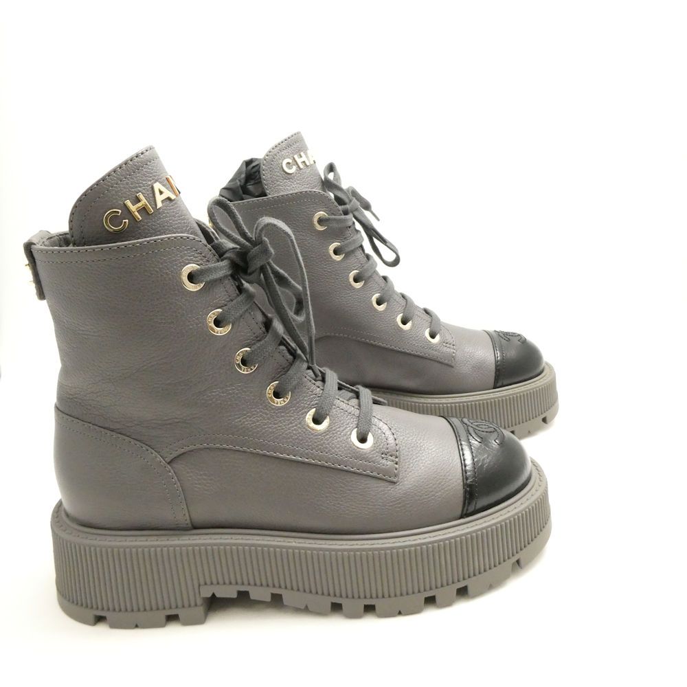 Chanel Boots 37 to CC Logo Lace Up Thick Sole — view 5