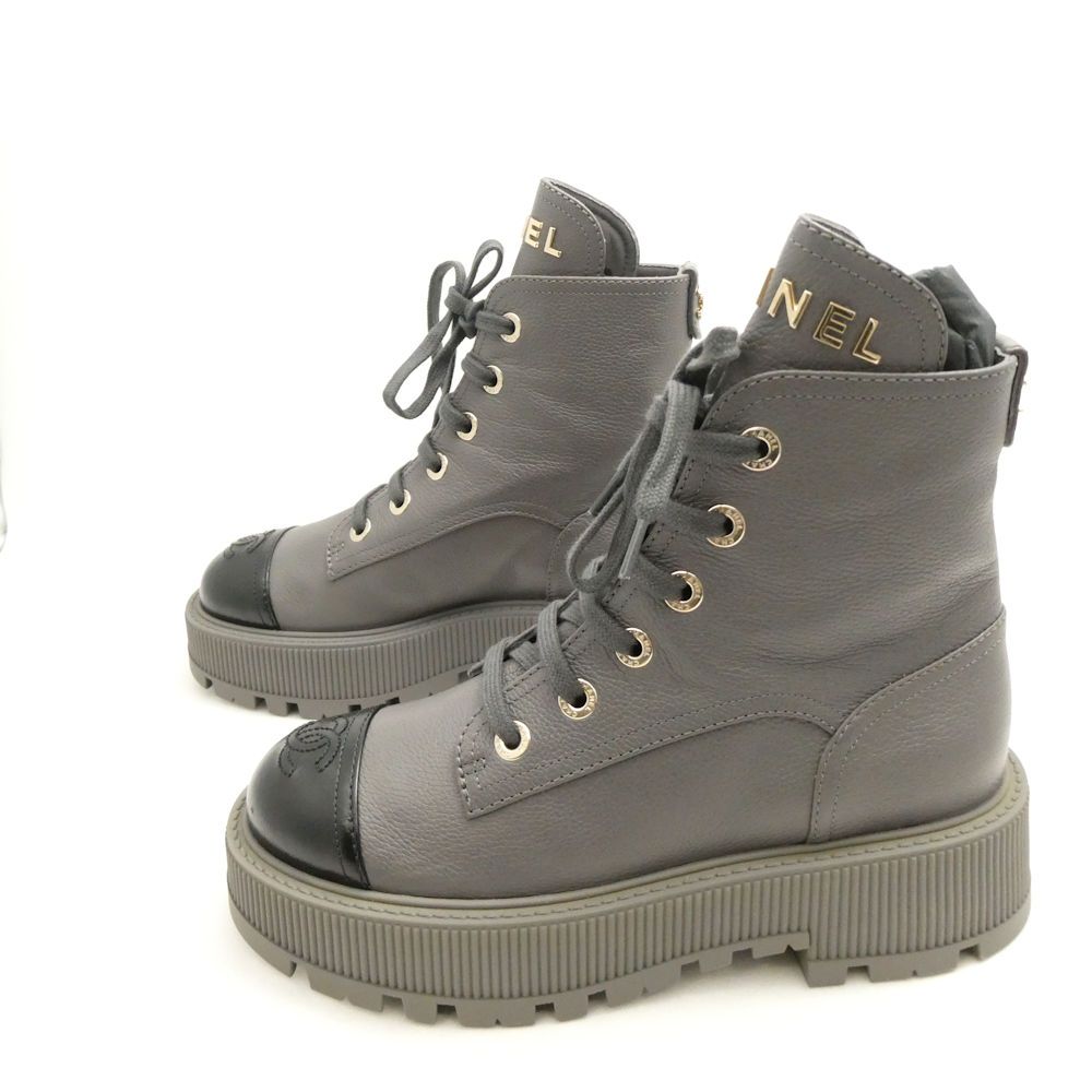 Chanel Boots 37 to CC Logo Lace Up Thick Sole — view 3