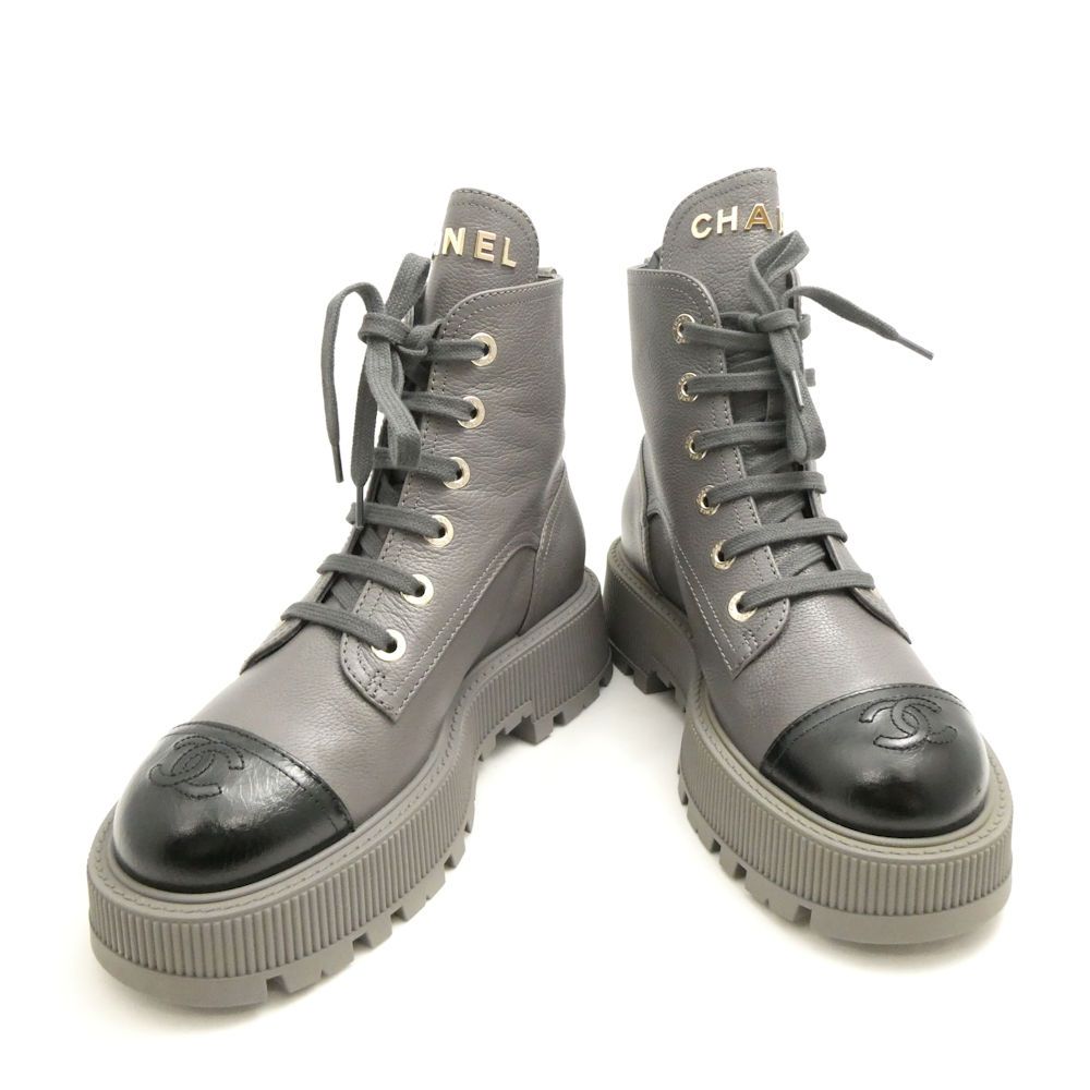 Chanel Boots 37 to CC Logo Lace Up Thick Sole — view 2