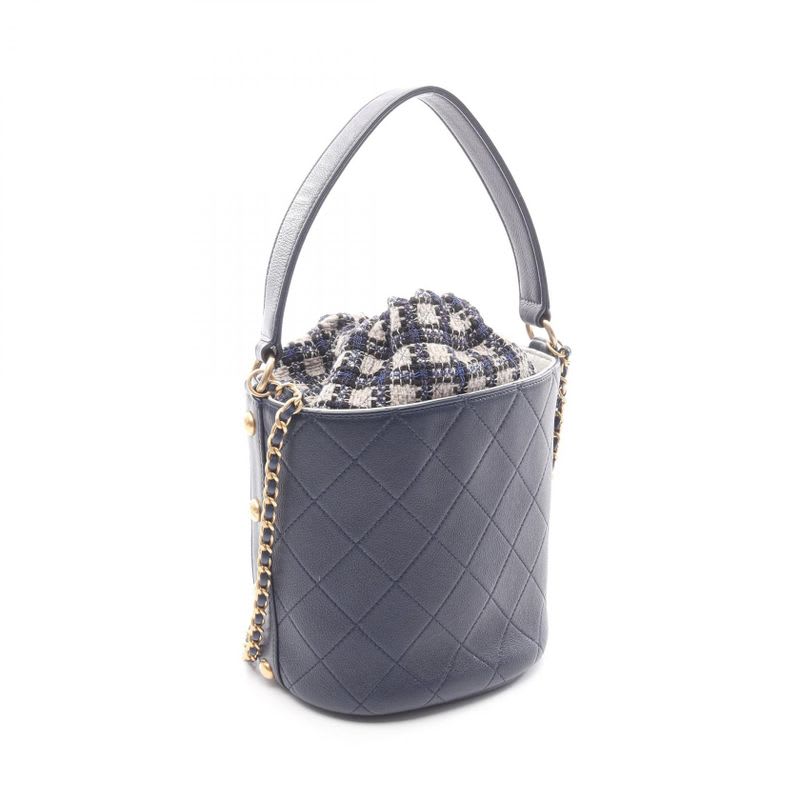 Chanel Shoulder Bag Quilted Small Bucket Navy Leather Fabric — view 3