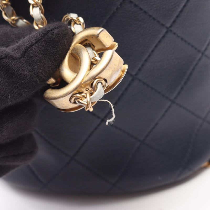 Chanel Shoulder Bag Quilted Small Bucket Navy Leather Fabric — view 7