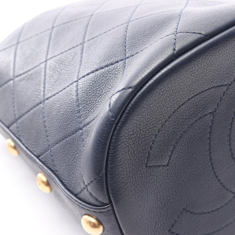Chanel Shoulder Bag Quilted Small Bucket Navy Leather Fabric — view 8