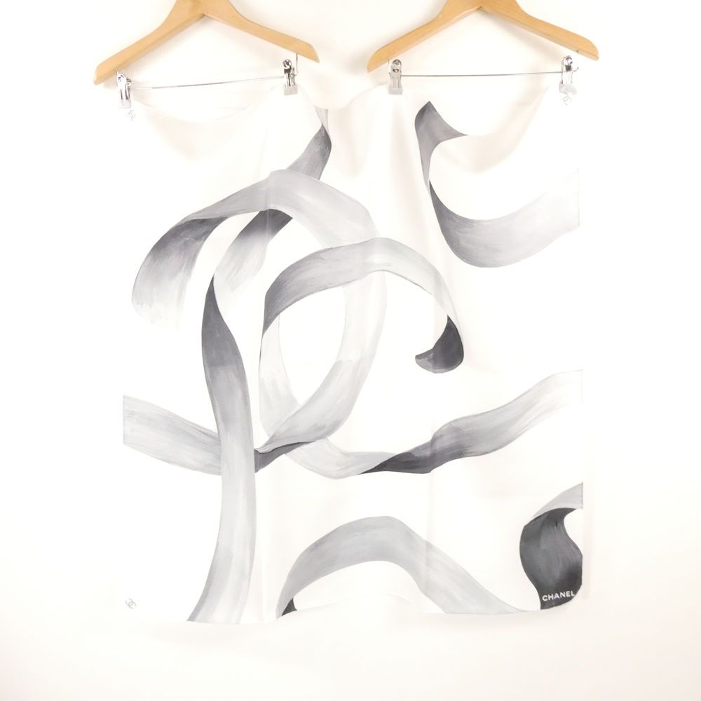 Chanel Silk Twill Scarf Gray CC Logo — view 2