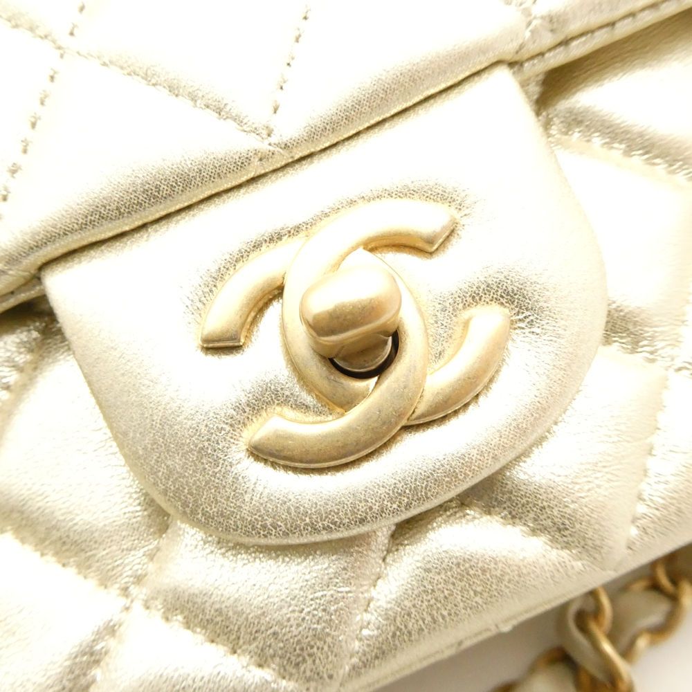 Chanel Quilted Single Chain Shoulder Bag Antique Gold Mini — view 6