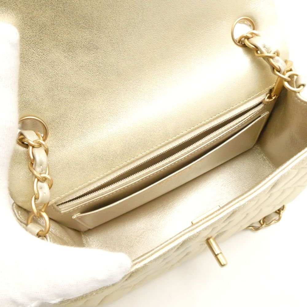 Chanel Quilted Single Chain Shoulder Bag Antique Gold Mini — view 9