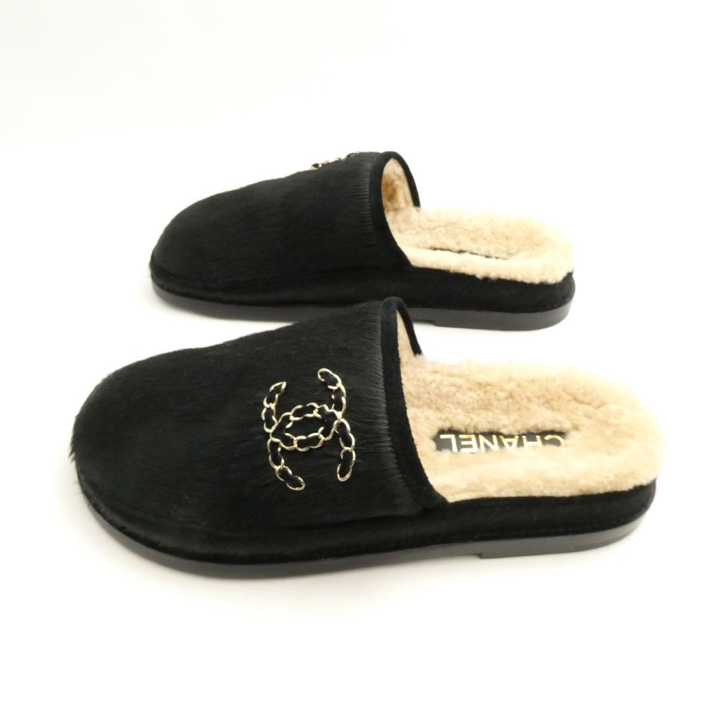 Chanel Velvet Calfskin Flats Flat Sandals 37.5 — view 3