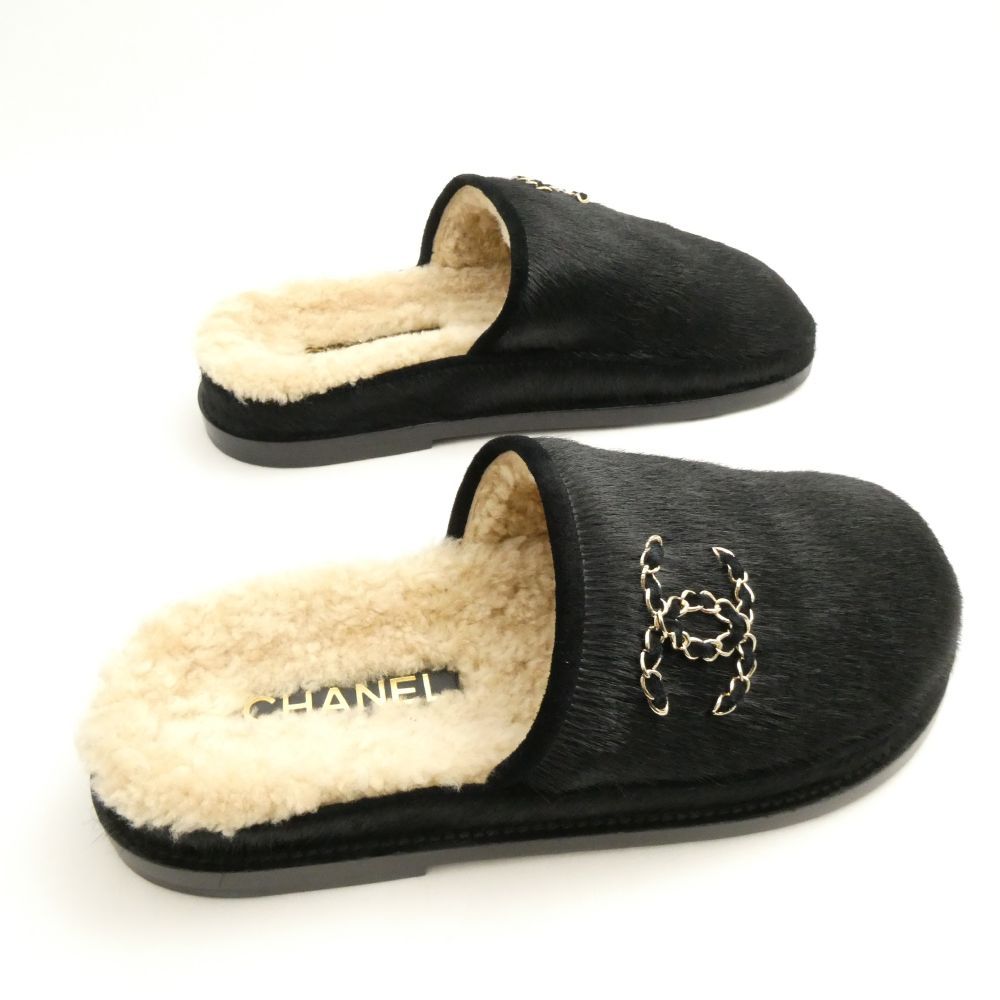 Chanel Velvet Calfskin Flats Flat Sandals 37.5 — view 5
