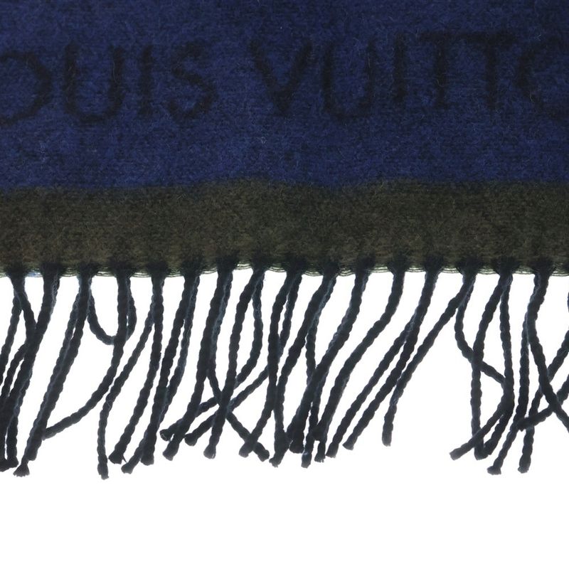 Louis Vuitton Echarpe Sticker Cashmere Blend Wool Scarf Shawl Blue — view 3