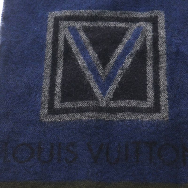 Louis Vuitton Echarpe Sticker Cashmere Blend Wool Scarf Shawl Blue — view 2