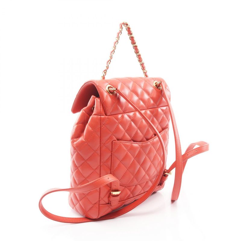 Chanel Rucksack Sac Backpack Quilted Orange Leather Chain