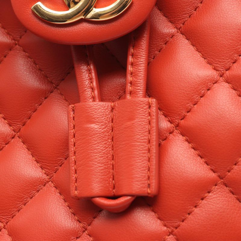 Chanel Rucksack Sac Backpack Quilted Orange Leather Chain