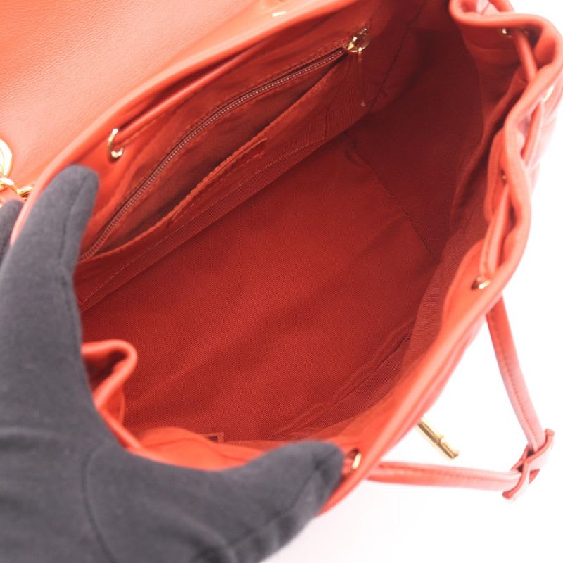 Chanel Rucksack Sac Backpack Quilted Orange Leather Chain