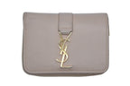 Saint Laurent Cassandra Zip Wallet Bifold Gray de Poudre Leather Beige Gold