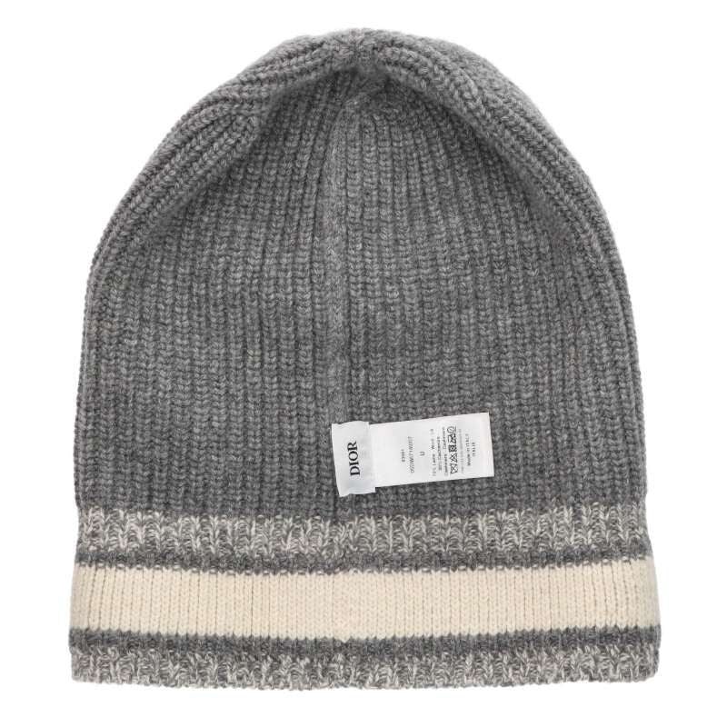 Dior 05 Dwi714 I007 D White Wool Cashmere Logo Beanie Knit Cap — view 3