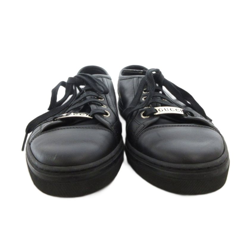 Gucci Sneakers Shoes Leather Low Cut Logo Plate 35 Black FF Gy19 — view 4