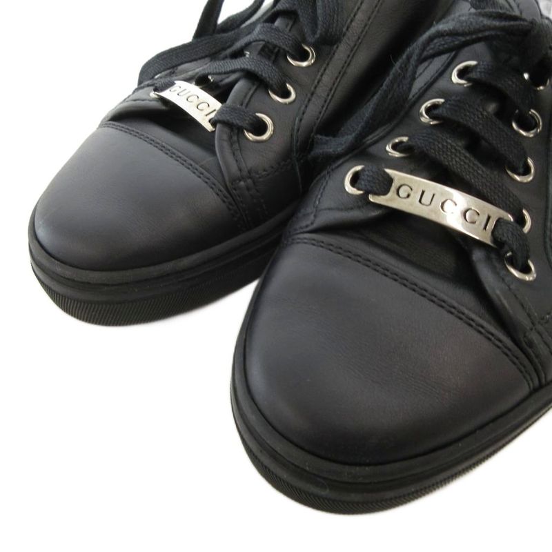 Gucci Sneakers Shoes Leather Low Cut Logo Plate 35 Black FF Gy19 — view 3