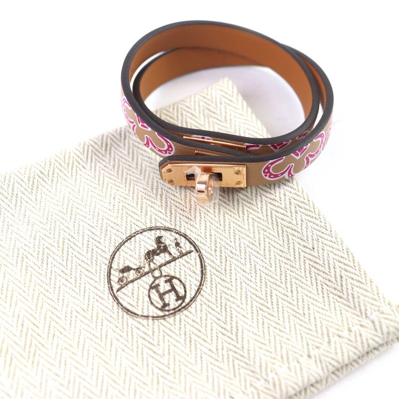 Hermes Mini Kelly Double Tour Lucky Daisy Leather Bracelet Brown — view 3