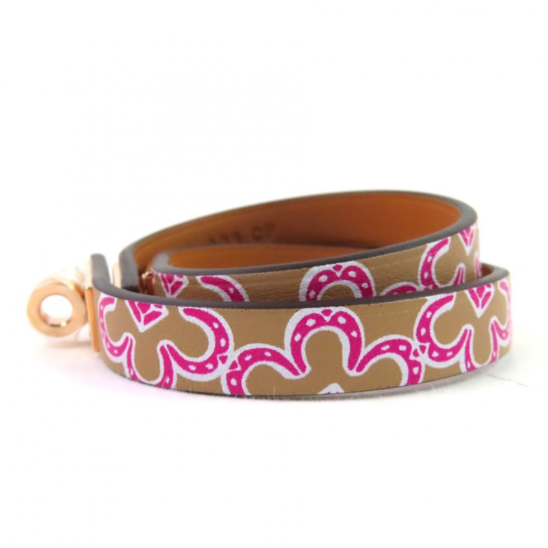 Hermes Mini Kelly Double Tour Lucky Daisy Leather Bracelet Brown — view 4