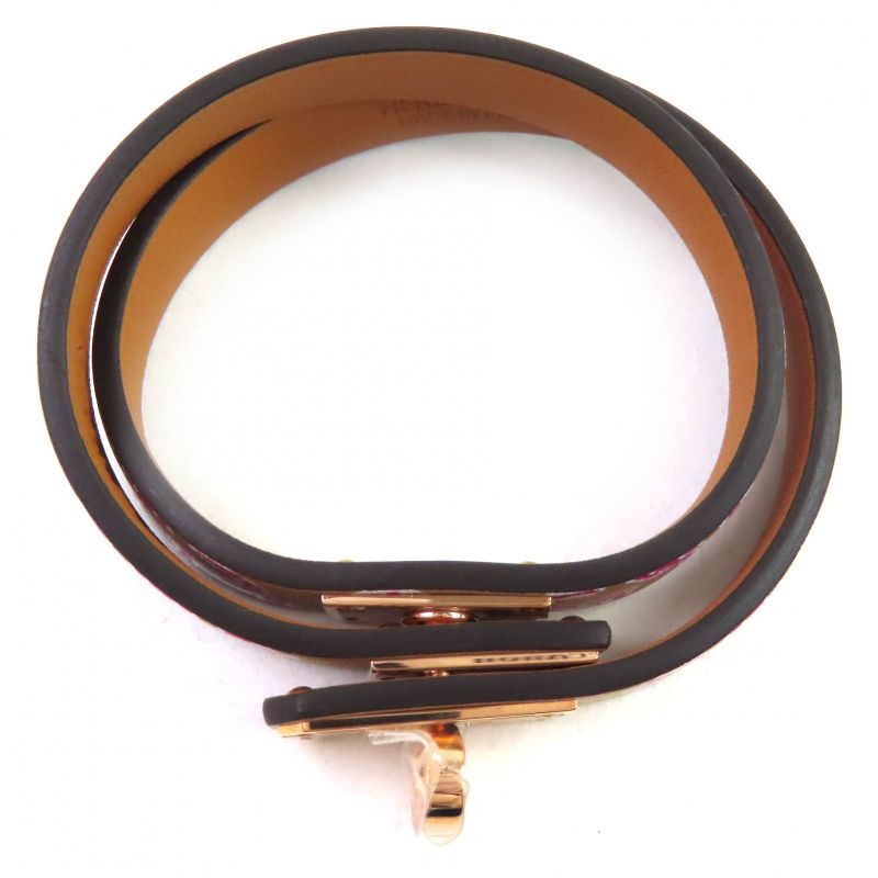 Hermes Mini Kelly Double Tour Lucky Daisy Leather Bracelet Brown — view 7
