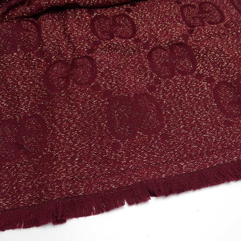 Gucci Lame Jaguar Do Muffler Shawl Red Fringe Scarf — view 2