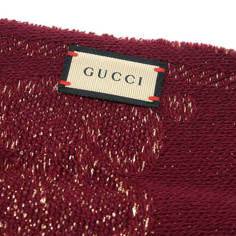 Gucci Lame Jaguar Do Muffler Shawl Red Fringe Scarf — view 3