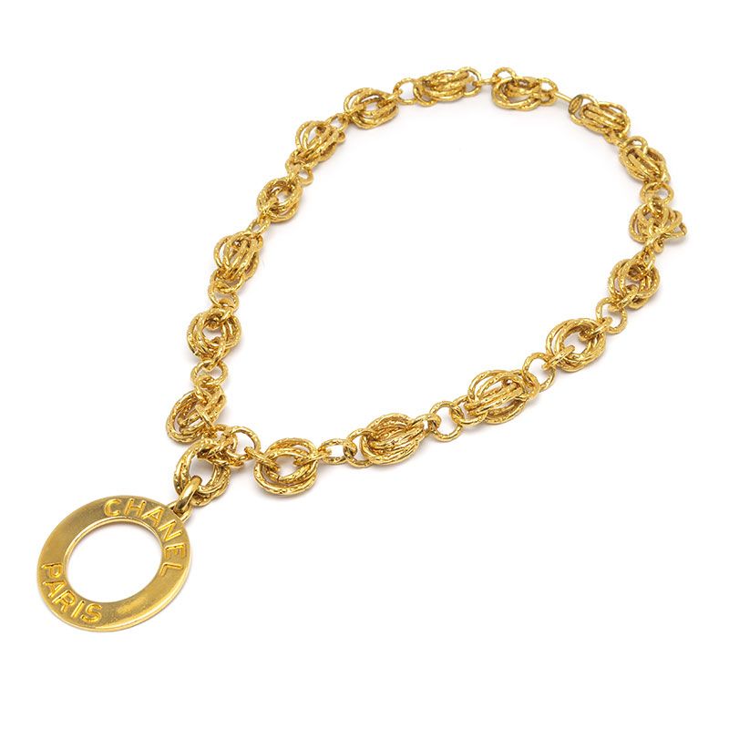 Chanel Circle Logo Necklace Plated Gold Chain — view 4