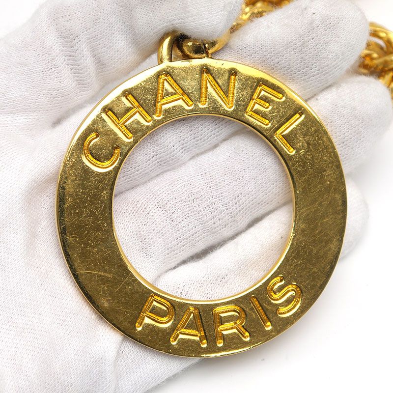 Chanel Circle Logo Necklace Plated Gold Chain — view 5