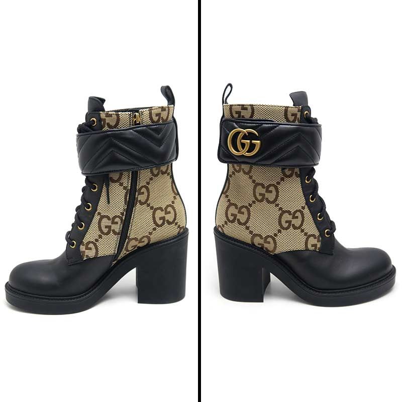 Gucci Double G Ankle Boots 38 GG Canvas Leather — view 2