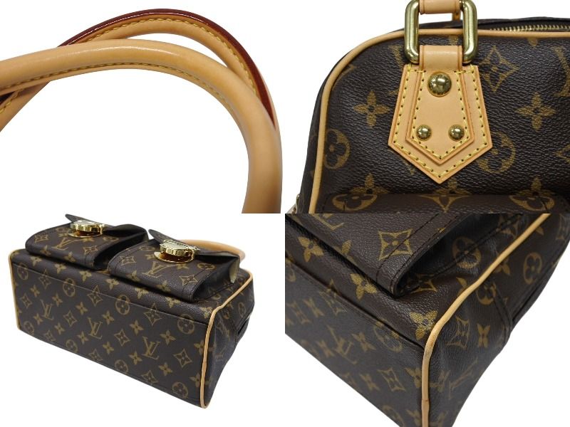 Louis Vuitton Manhattan PM Handbag Vachetta Leather Brown Gold — view 5