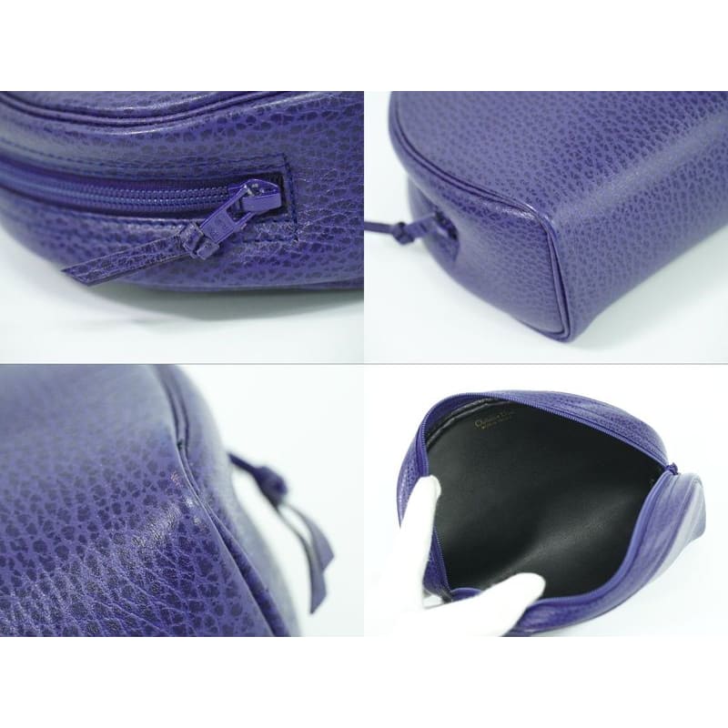 Christian Dior CD Logo Pouch Accessory Case Leather Blue Miscellaneous — view 9