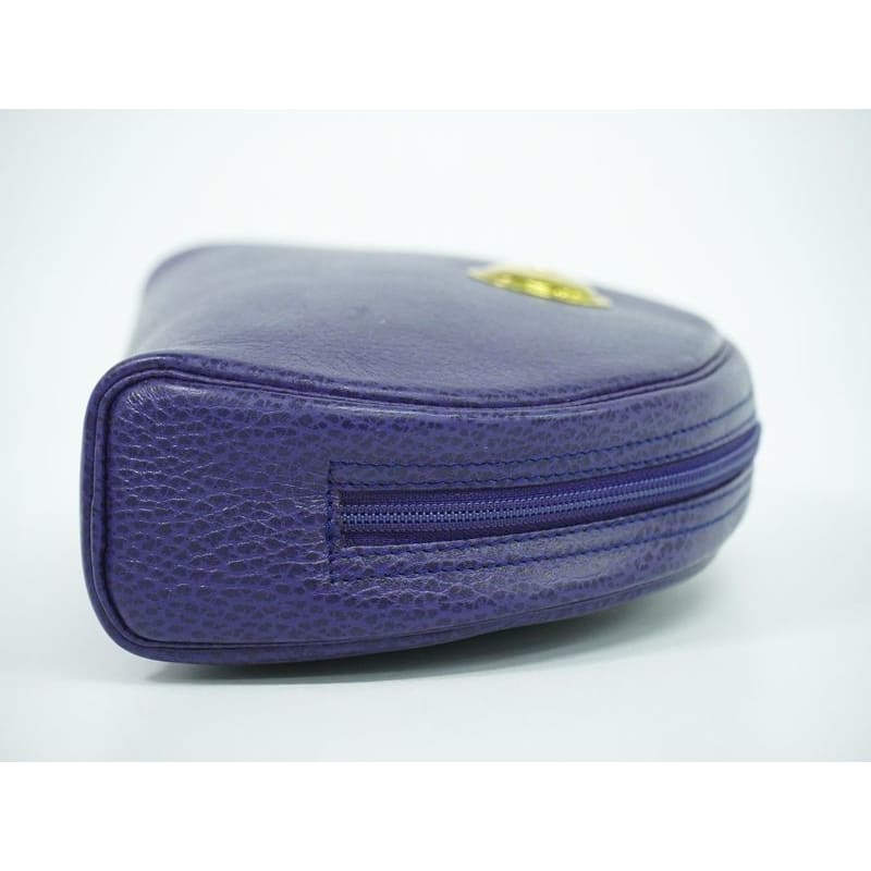Christian Dior CD Logo Pouch Accessory Case Leather Blue Miscellaneous — view 5