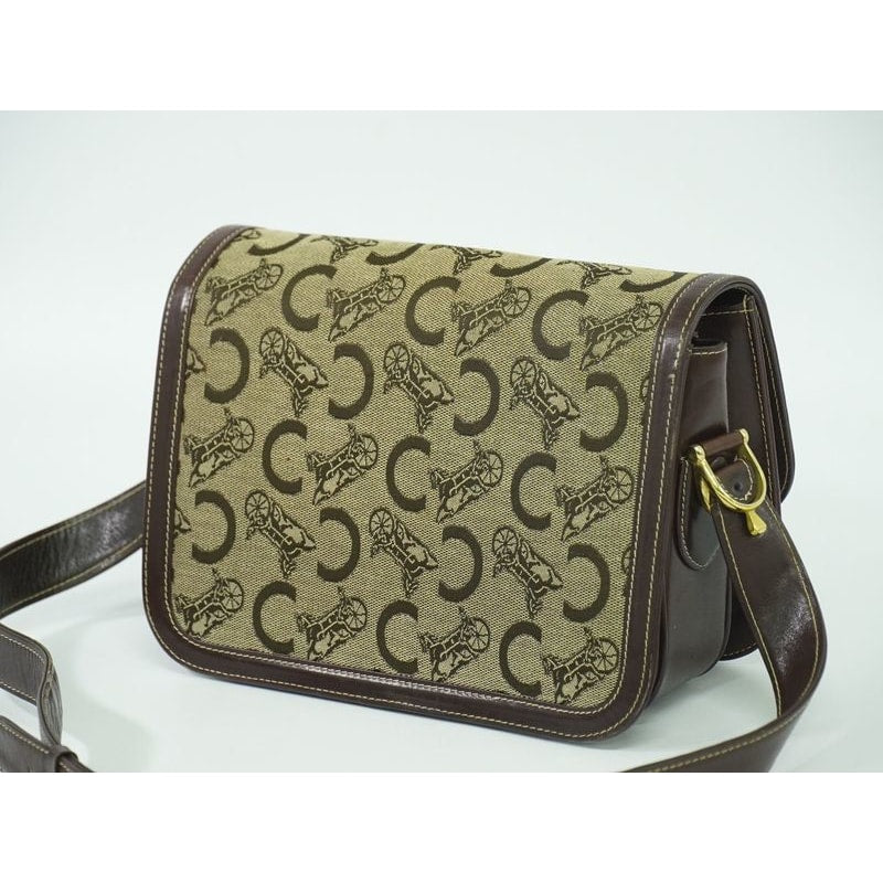 Celine C Sulky Carriage Hardware Shoulder Bag Canvas Leather Beige — view 3