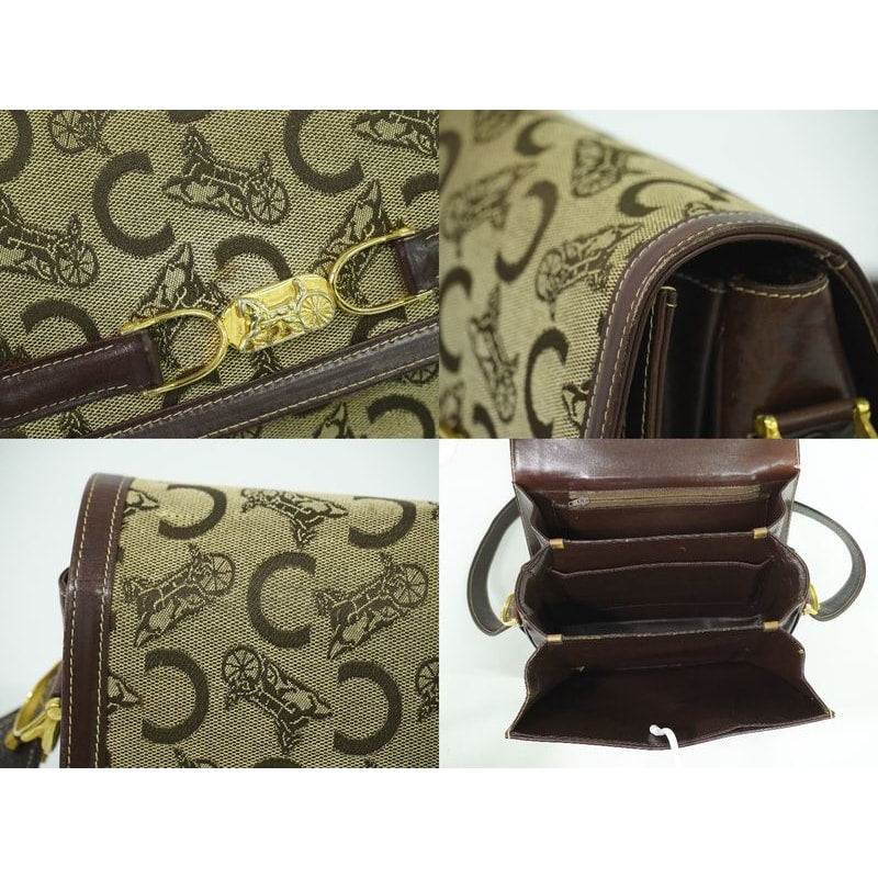 Celine C Sulky Carriage Hardware Shoulder Bag Canvas Leather Beige — view 9